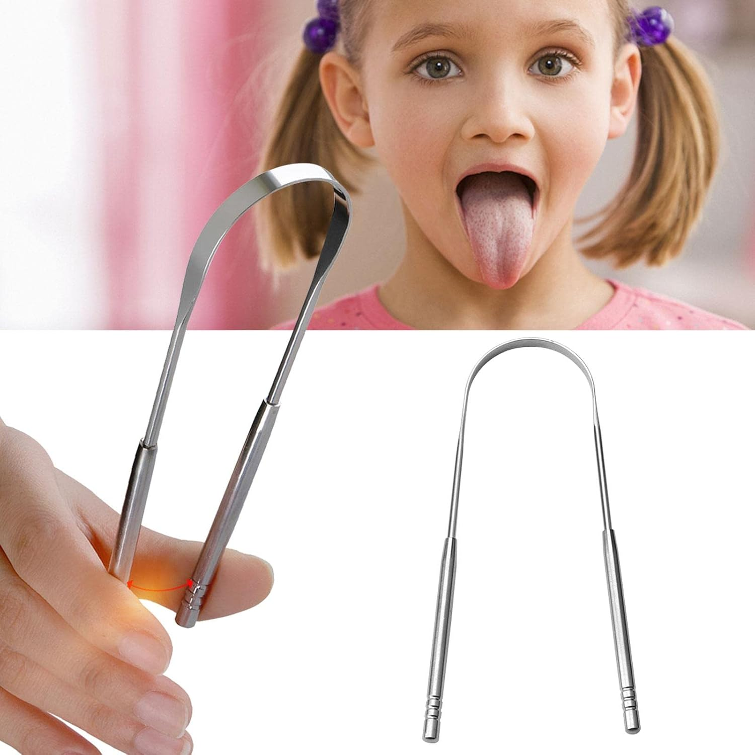 Tongue Scraper for Adults - Tongue Scraper Cleaner Health - Tongue Brush Reusable Portable Stainless Steel Tongue Scrapers, Reduce Bad Breath Maintains Oral - Silver U-Shaped Tongue Scraper image number 3