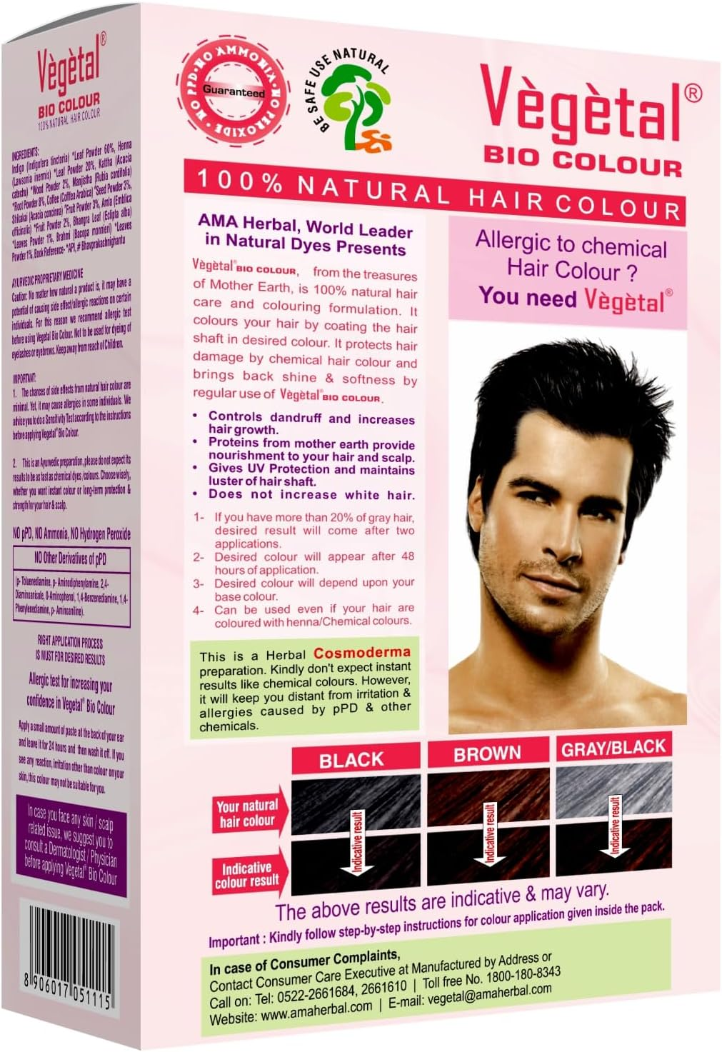 Vegetal Bio Hair Colour - Soft Black 50 G Achieve Natural, Ammonia-Free Hair Color Ppd-Free, 100% Herbal Certified Organic for Men and Women UV Protection and Luster Maintenance Complete Kit image number 1