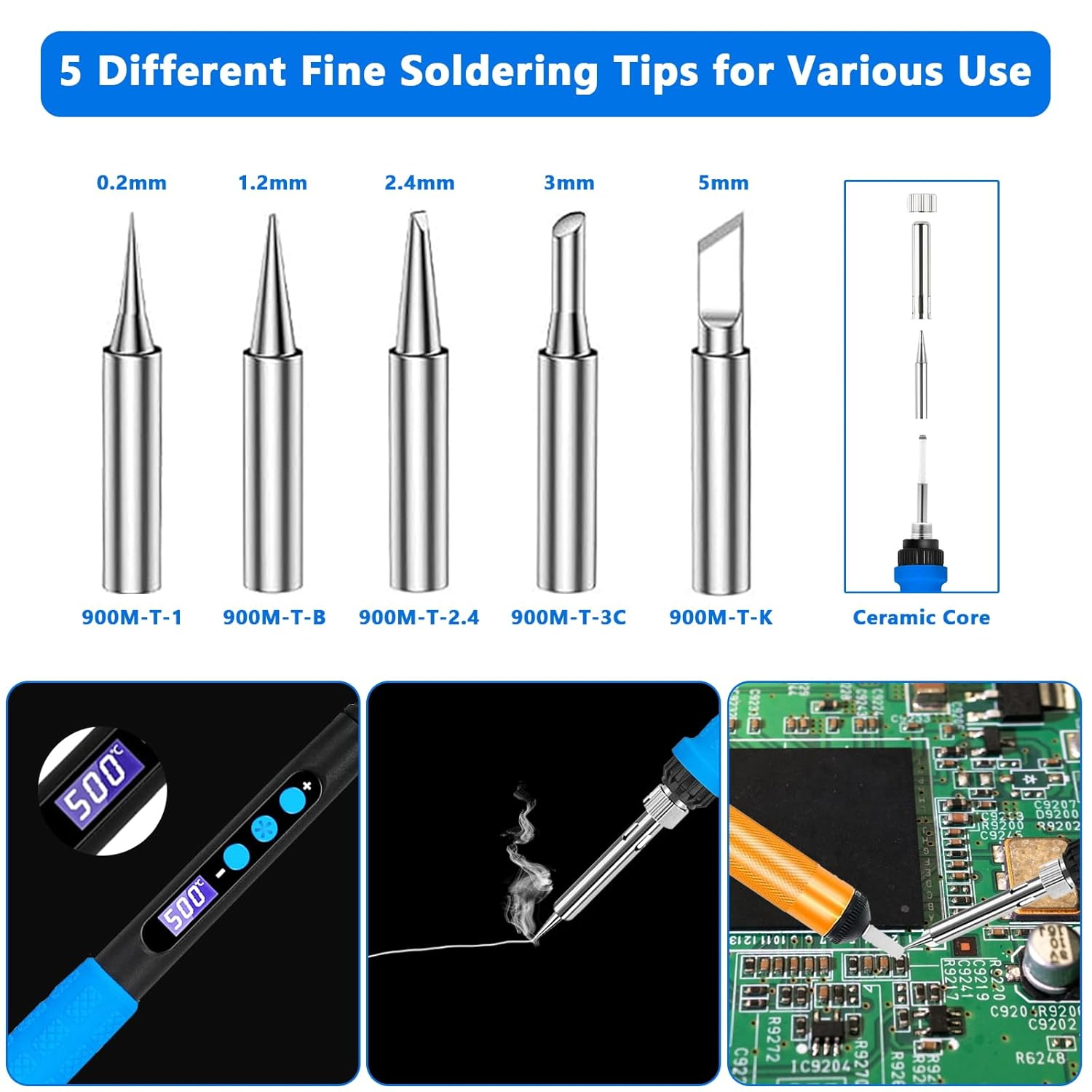 Soldering Station 90 W with LCD Temperature Control (180-500 &deg;C) - Soldering Iron Set Including 5 Soldering Tips, Desoldering Pump, Side Cutters, Soldering Stand and Tweezers - Welding Accessories image number 3