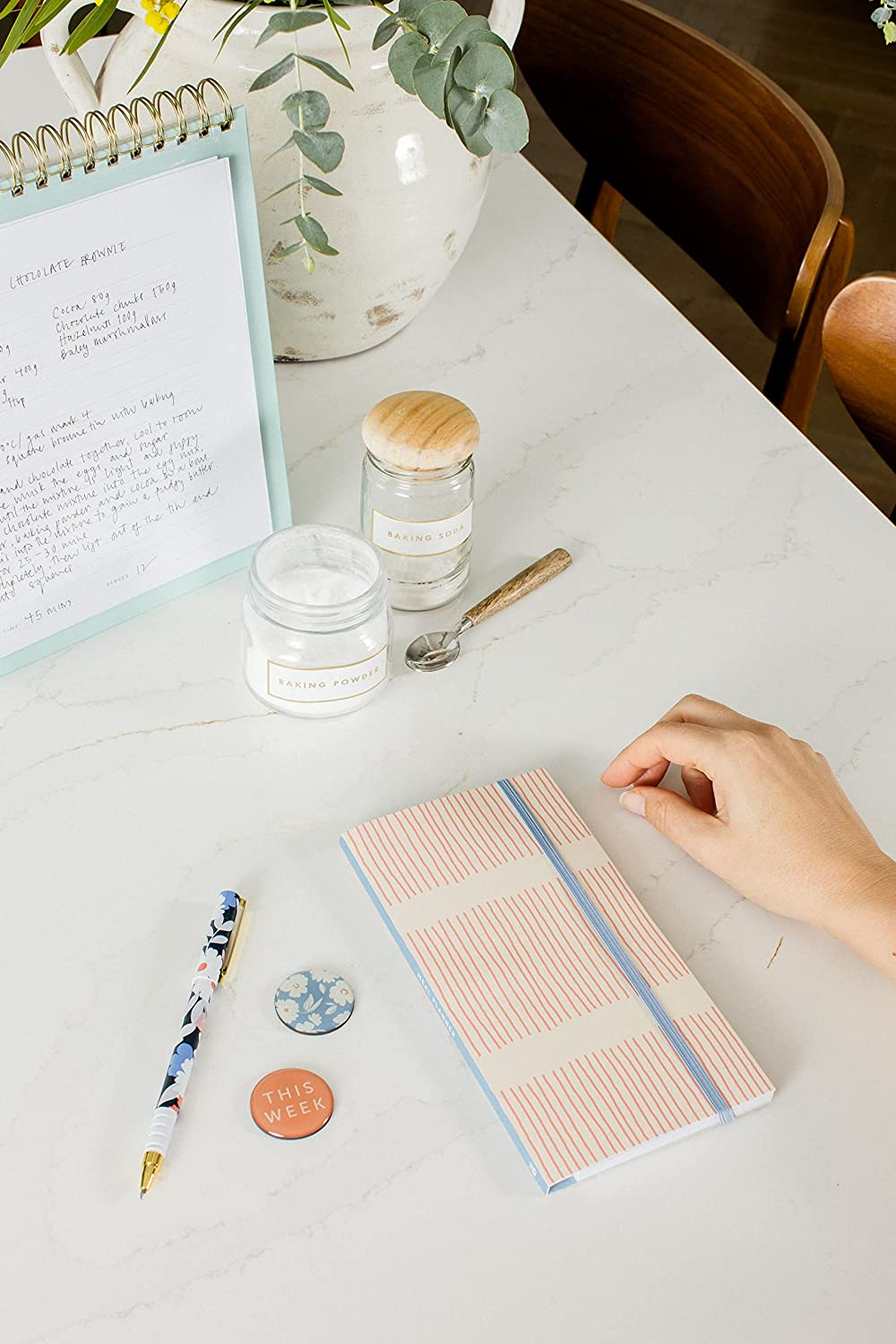 Busy B Pink Stripe Meal Planner - Weekly Tear-Off Meal Planner, Shopping Lists, Storage Pocket, Elastic Closure, Pen Loop and Two Magnets - FSC&reg; Certified