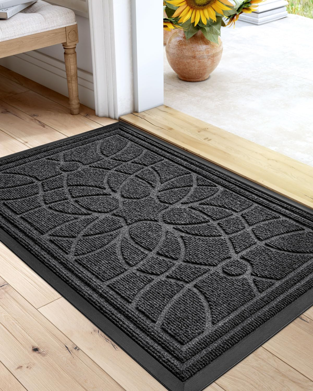 DEXI Front Door Mat, Welcome Mats Heavy Duty Durable Low Profile outside Doormat for Entryway, Patio, Garage, High Traffic Areas, 17"X29", Grey image number 2