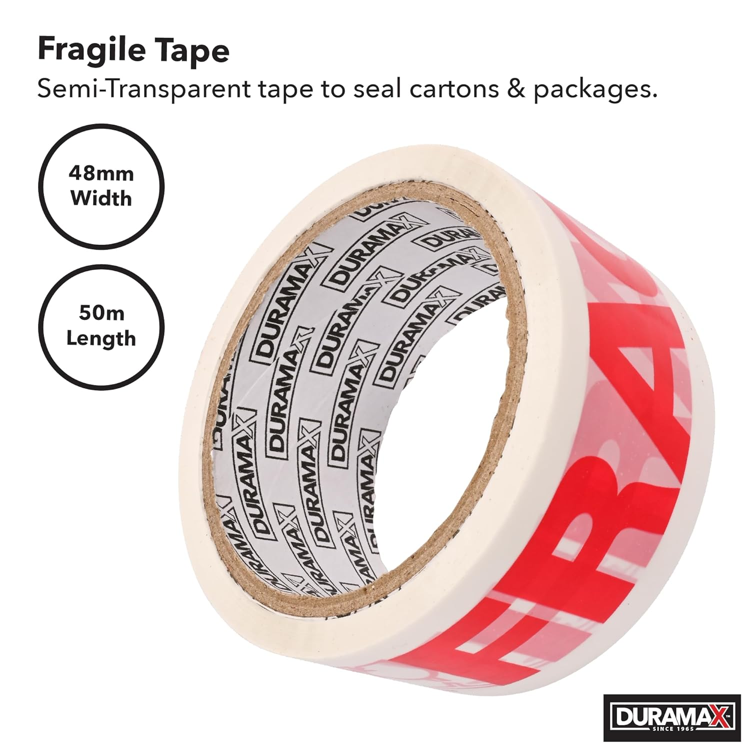 Duramax Fragile Printed Tape, 48 Mm X 50 Meter Size (Pack of 2)