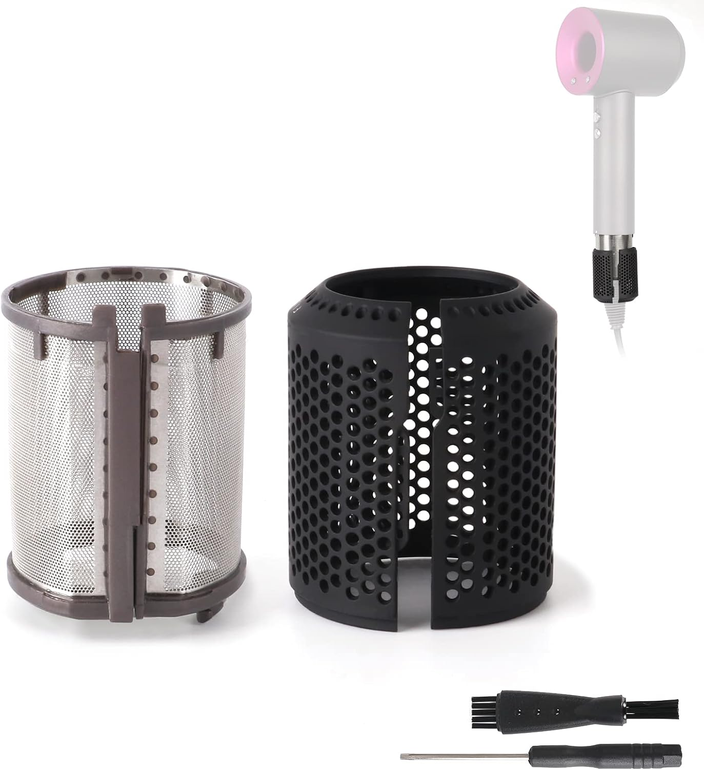 Hair Dryer Inner Filter + Outer Filter Cage Replacement for Dyson Hair Dryer HD01 HD03 HD08 Models, Hair Dryer Filter Mesh Filter Cover Cap Protect Attachments Easy Disassembly (Black) image number 3