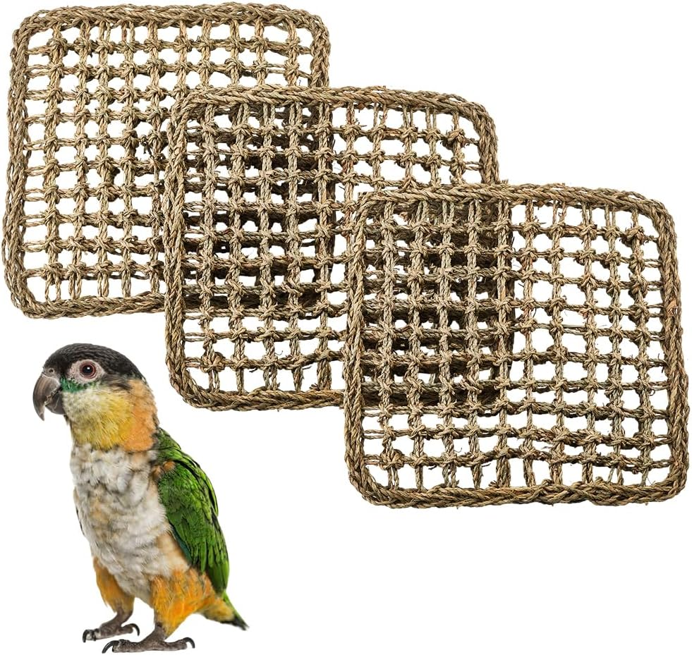 GORGECRAFT Pack of 3 Seagrass Bird Mats for Parrots Parakeets Natural Grass Woven Net Climbing Rope Ladder Hammock Cage Accessories for Lovebirds Budgies Cockatiels Pigeons image number 2