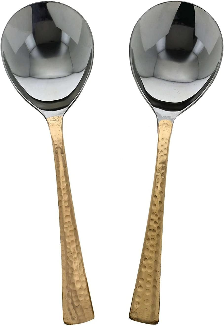 Set of 2 Serving Spoons Indian Dinnerware Serveware Stainless Steel Copper Handle Tableware, Buffet Serving, Length 8.00 Inches, Copper Dinnerware Accessories image number 1