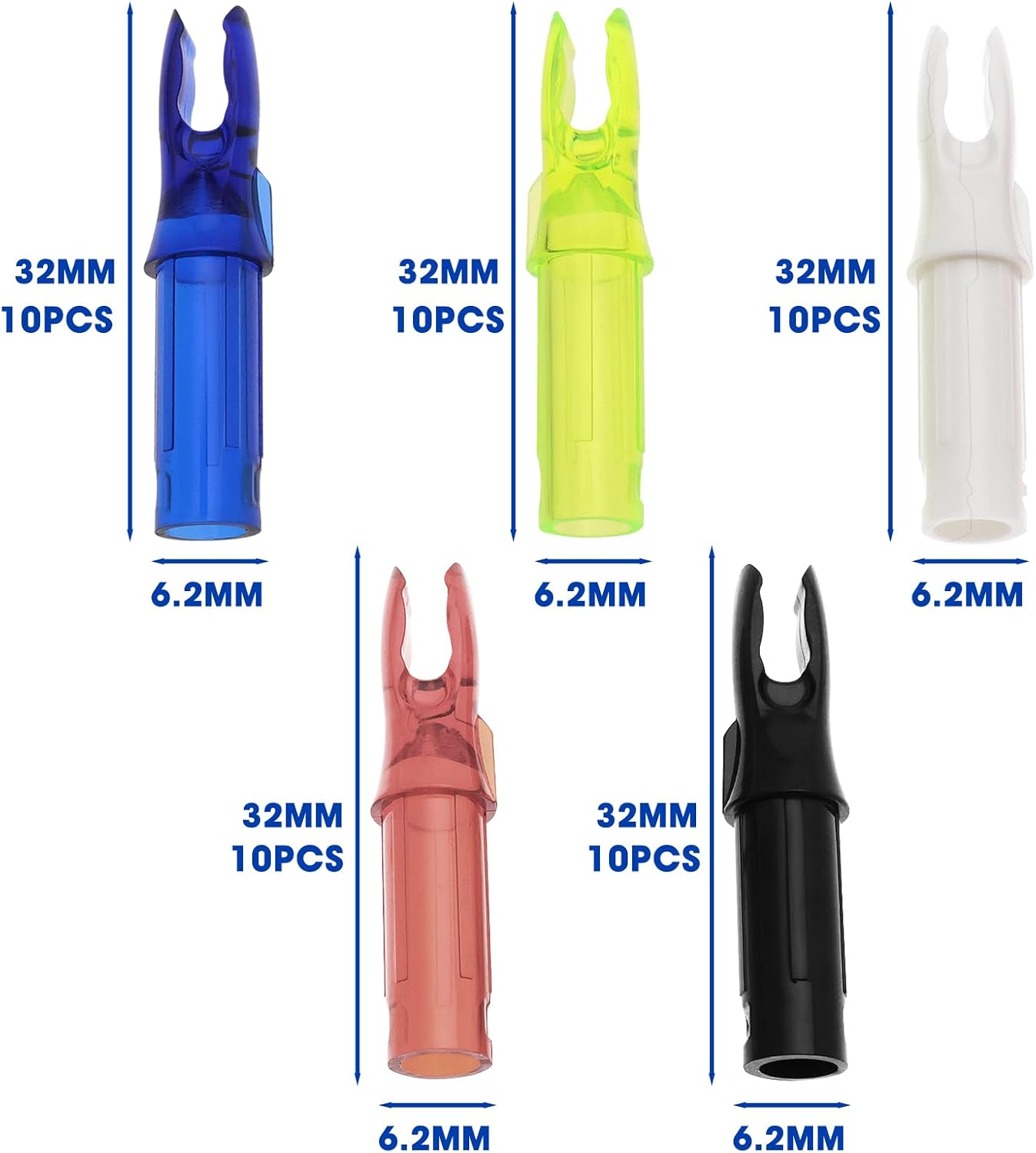 VGOL 50PCS Archery Arrow Nocks for Carbon Arrow Nocks with an Inner Diameter of 6.2Mm 32Mmx6.2Mm Black/White/Transparent Red/Transparent Blue/Transparent Yellow image number 2
