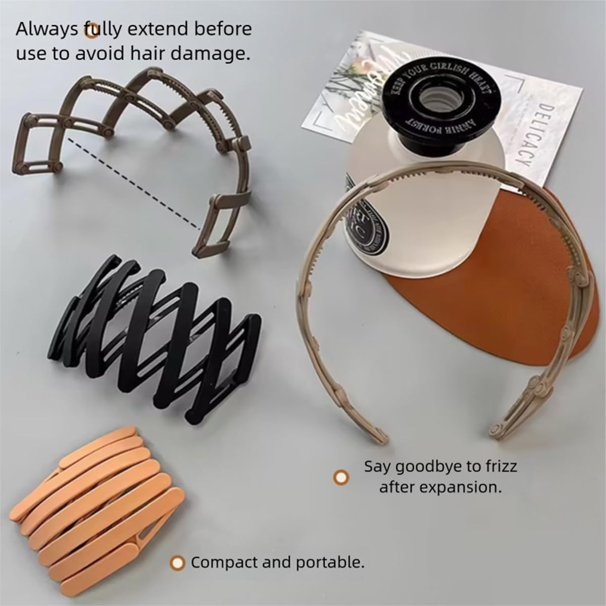 Pack of 4 Hair Bands, Black, Headbands, Women, Men, Travel, Foldable Headband, Hairbands, Puffy Shape, Hairdresser, Duckbill Hair Clips image number 3