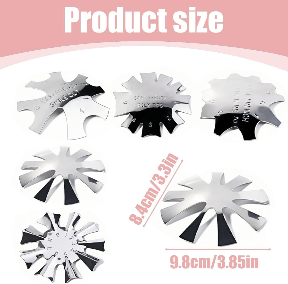 5 Pieces Stainless Steel Edge Trimmer Smile Line Manicure Tool Set, Nails Stencil Nail Edge Trimmer, Edge Cutter Metal Stencil Cutter for Acrylic Modelling Smile Cut image number 1