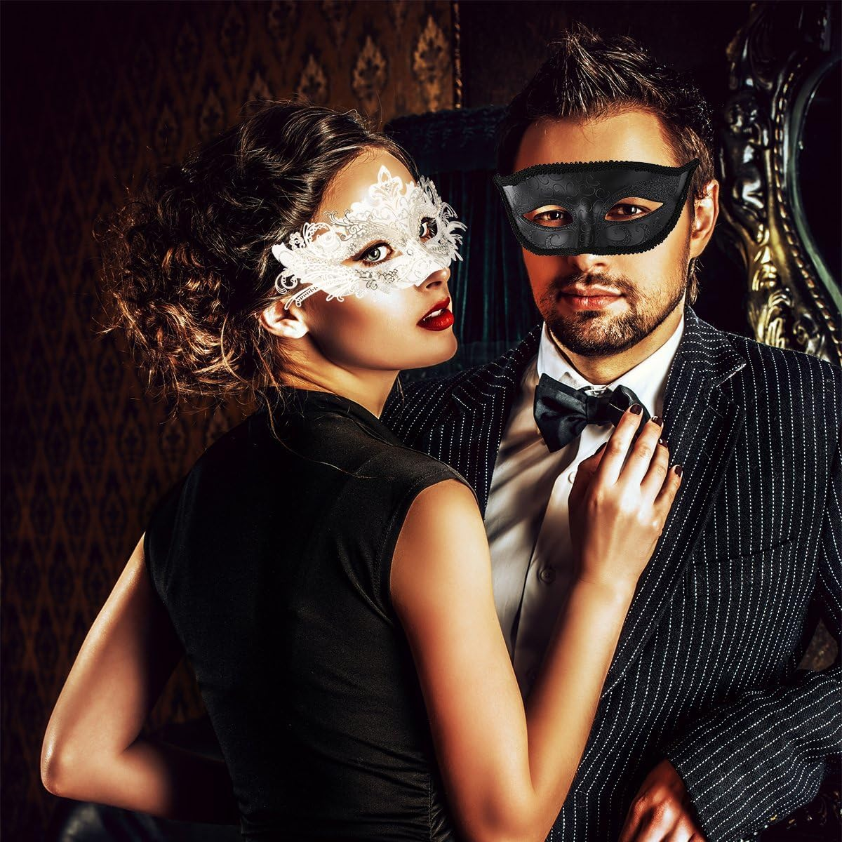 Hoshin Masquerade Mask Mardi Gras Deecorations Venetian Masks for Womens (White) image number 3