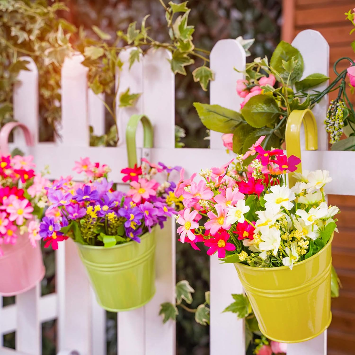 RIOGOO 8Pcs Hanging Flower Pots, Metal Iron Planters - Detachable Hook (Medium, Multicolor) image number 4