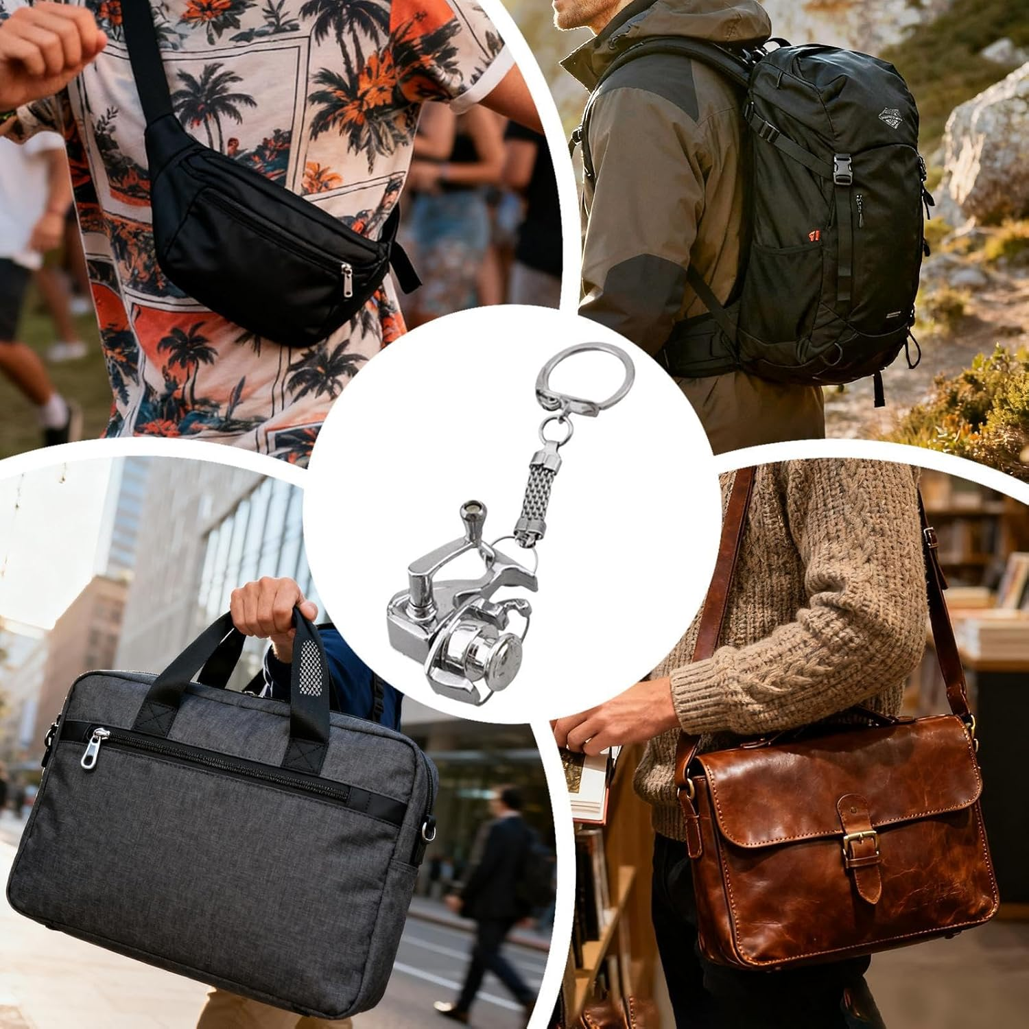 Metal Keychains,Fishing Reel Metal Key Chain | Miniature Keyring Backpack Keychains - for Purse Luggage Phone Wallet Handbag Car Office Travel Party Home School Angler Women Men Kids image number 5
