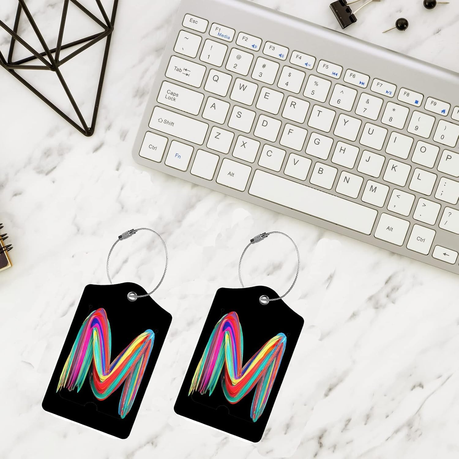 Durable Luggage Tags with Privacy Cover and Steel Loop, Bag Identifier Travel Accessories for Suitcases and Cruise Travel, 2 Pack(Letter M) - Ioklin image number 3