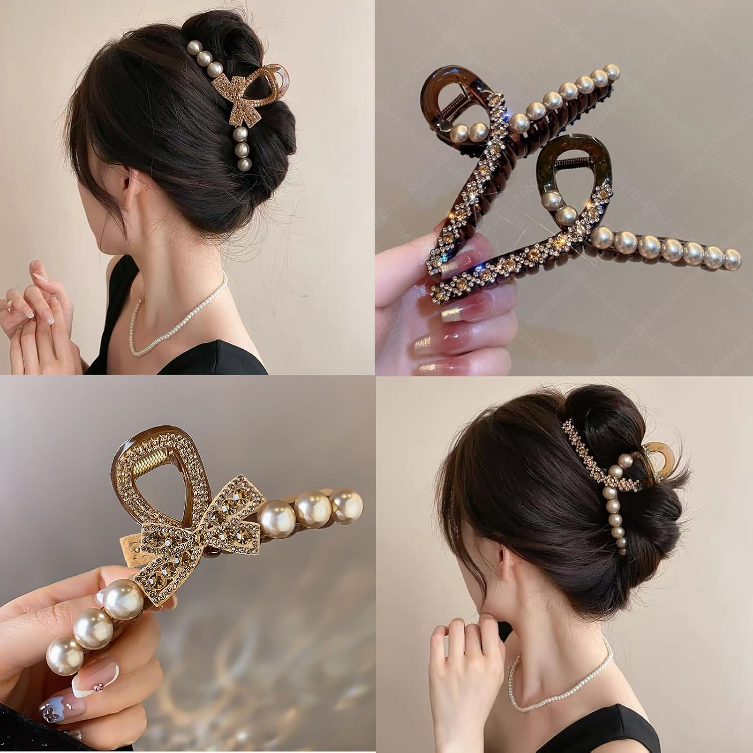 Ypkia Set of 3 Hair Clips Beads Large Hair Clips Women'S Crystal Claw Clips Set Hair Accessories for Women and Girls