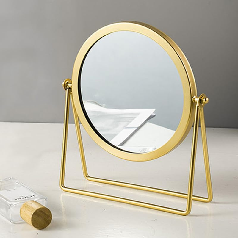Table Desk Vanity Makeup Mirror, Portable Folding Mirror with Metal Stand Tavel Make up Mirror Hanging Bathroom for Shower Shaving Travel Adjustable Rotation image number 4