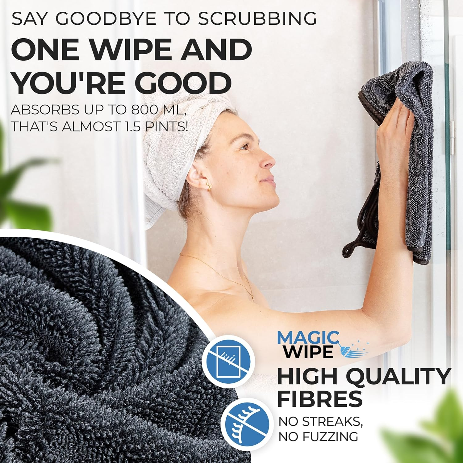MAGIC WIPE&reg; Bathroom Drying Cloth XXL - 4 Pack 40 X 60 Cm Original All Purpose Microfibre Cleaning Cloth - Streak & Lint Free Cloth, Premium Quality Drying Towel for Bathrooms, Kitchen, Mirrors, Car image number 5