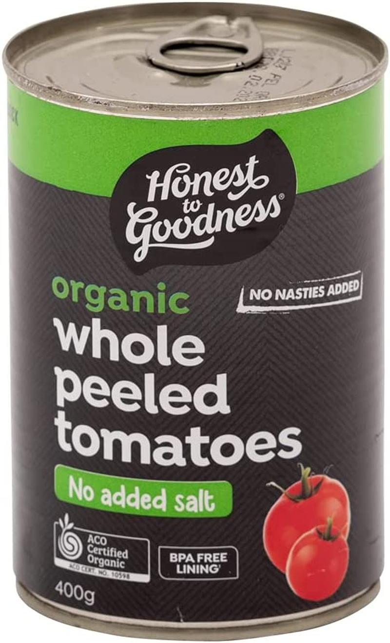 Honest to Goodness Organic Whole Peeled Tomatoes, 400 Grams - Sourced from 100% Organic Ripe Cherry Tomatoes in Italy. Burst of Rich and Sweet Goodness.