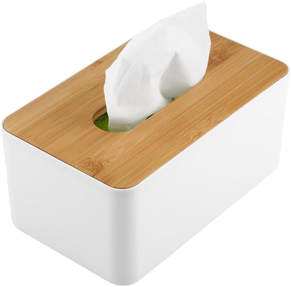 Napkin Case, Removable Bamboo/Wood Cover Plastic Tissue Box Holder Storage Organizer for Home Car Office(Square)