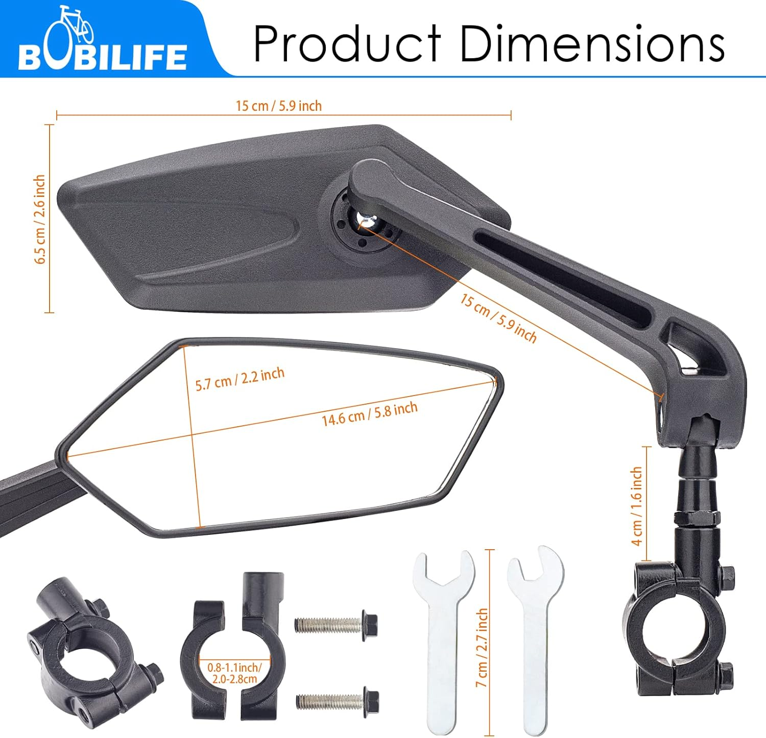 Bike Handlebar Rearview Mirror 2 Pack - Rotatable and Adjustable Wide Angle HD Safe Glass Rear View Shockproof Side Flat Mirror Universal for Bike Bicycle E-Bike (BM047) image number 3