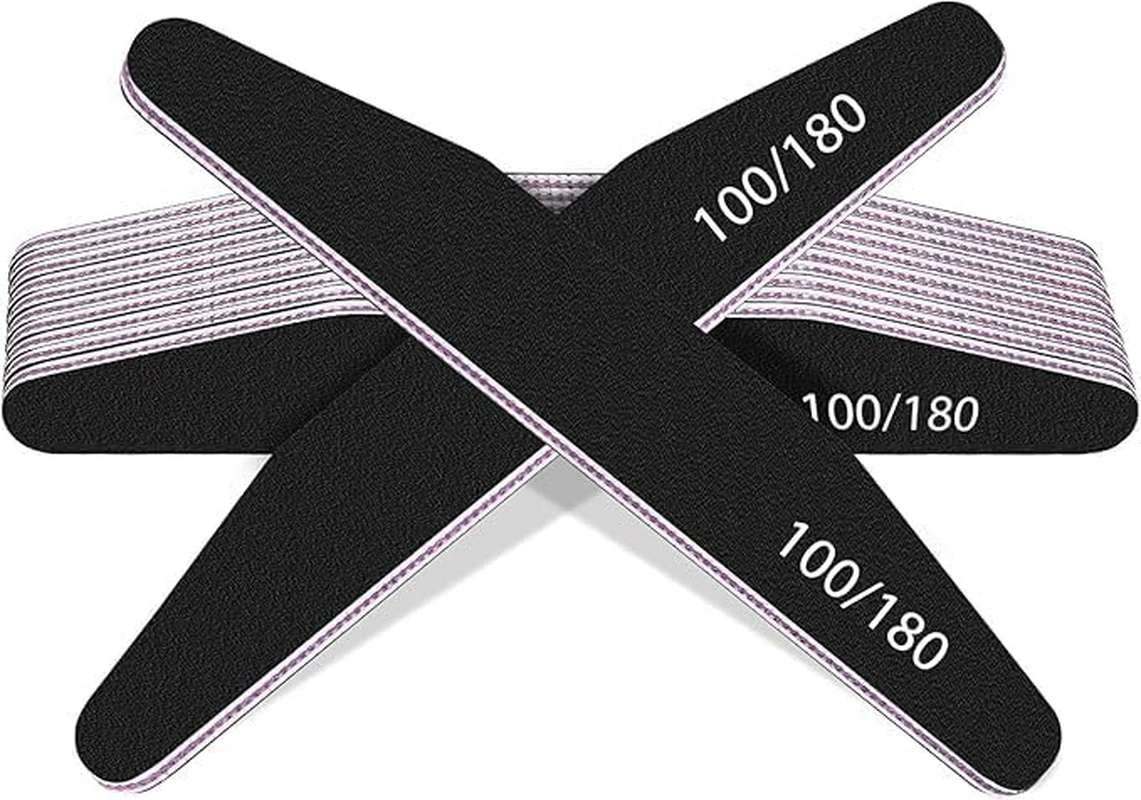 Nail File 100/180 Grit Double Sided Emery Board Nail File Manicure Tool for Acrylic, Reusable Crescent-Shaped Finger Nail Files for Pedicure 25Pcs