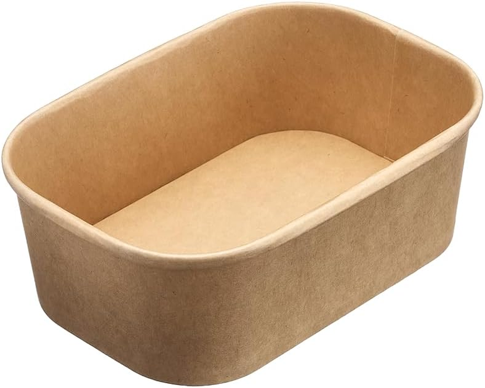50 Sets, Kraft Disposable Salad Bowls W/Lids 500Ml (45Mm X 175Mm X120Mm), 17Oz Rectangular Kraft Paper Bowls, Oil-Proof Meal Prep Food Container for Restaurant, for Hot and Cold Take Out, Eco-Friendly image number 1