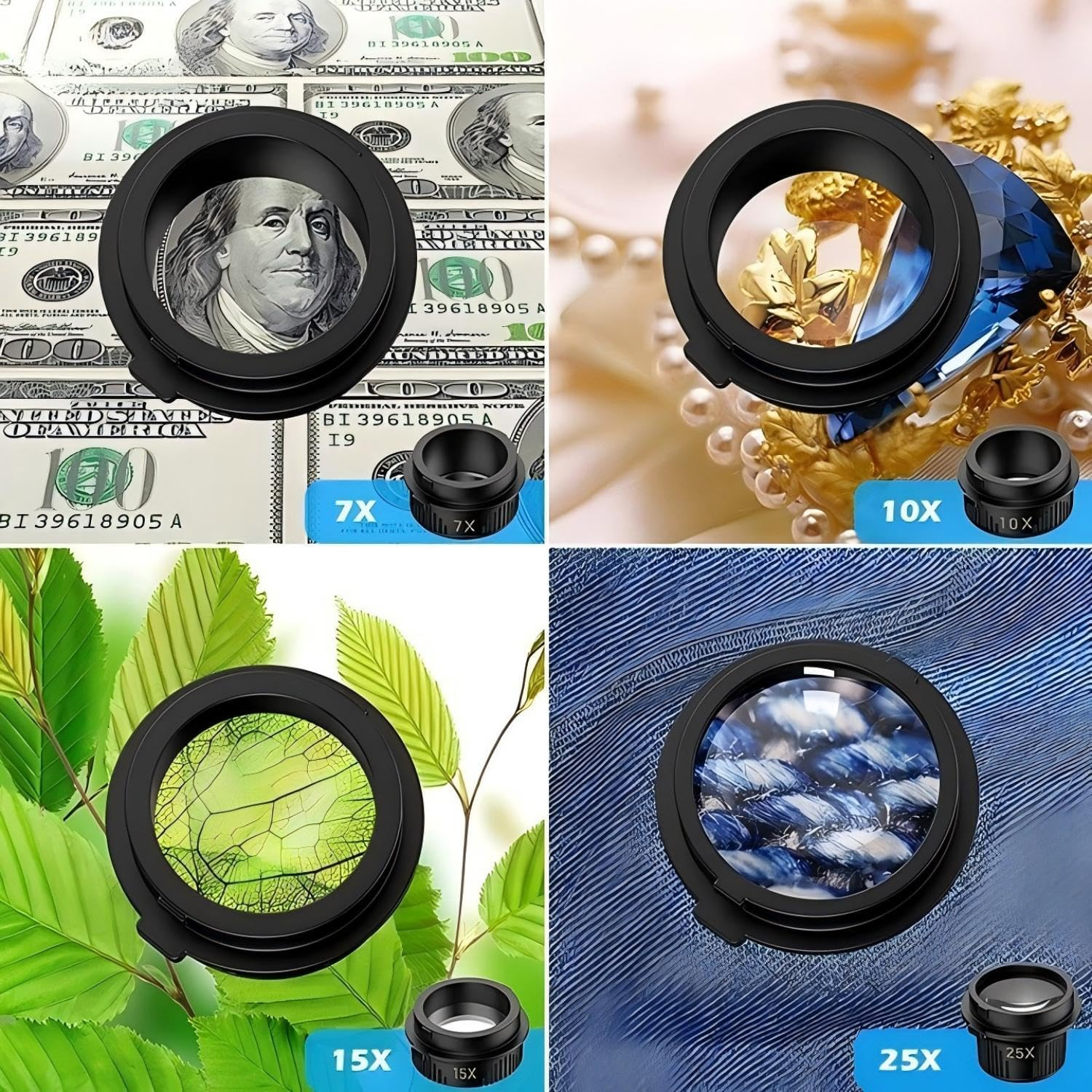 Adjustable Headband Magnifying Glass with Led Light, 4 Removable Lenses, 2 LED Lights, Hands-Free Reading Magnifier for Close Work, Jewelry, Craft, Watch, Hobby and Reading (7X, 10X, 15X, 25X) image number 1