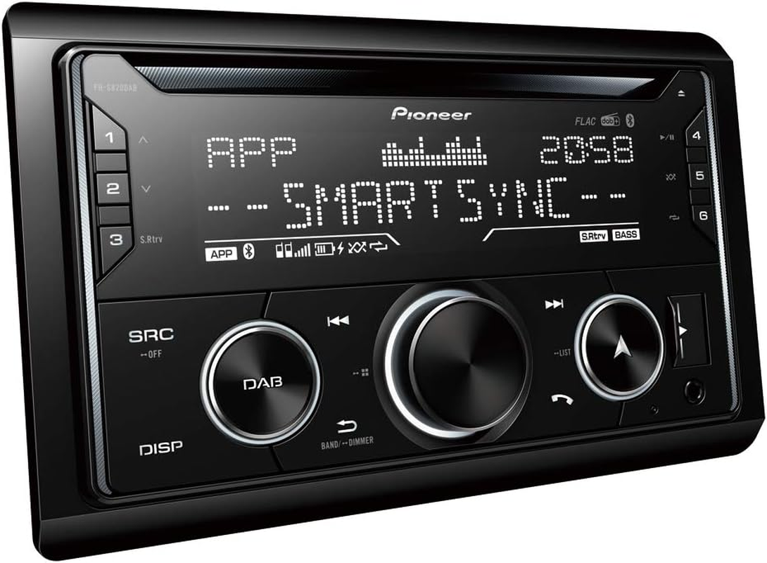 Pioneer FH-S820DAB 2-DIN CD Tuner with DAB/DAB+, Bluetooth, Multi Colour Illumination, USB, Spotify, Pioneer Smart Sync App and Compatible with Apple and Android Devices.