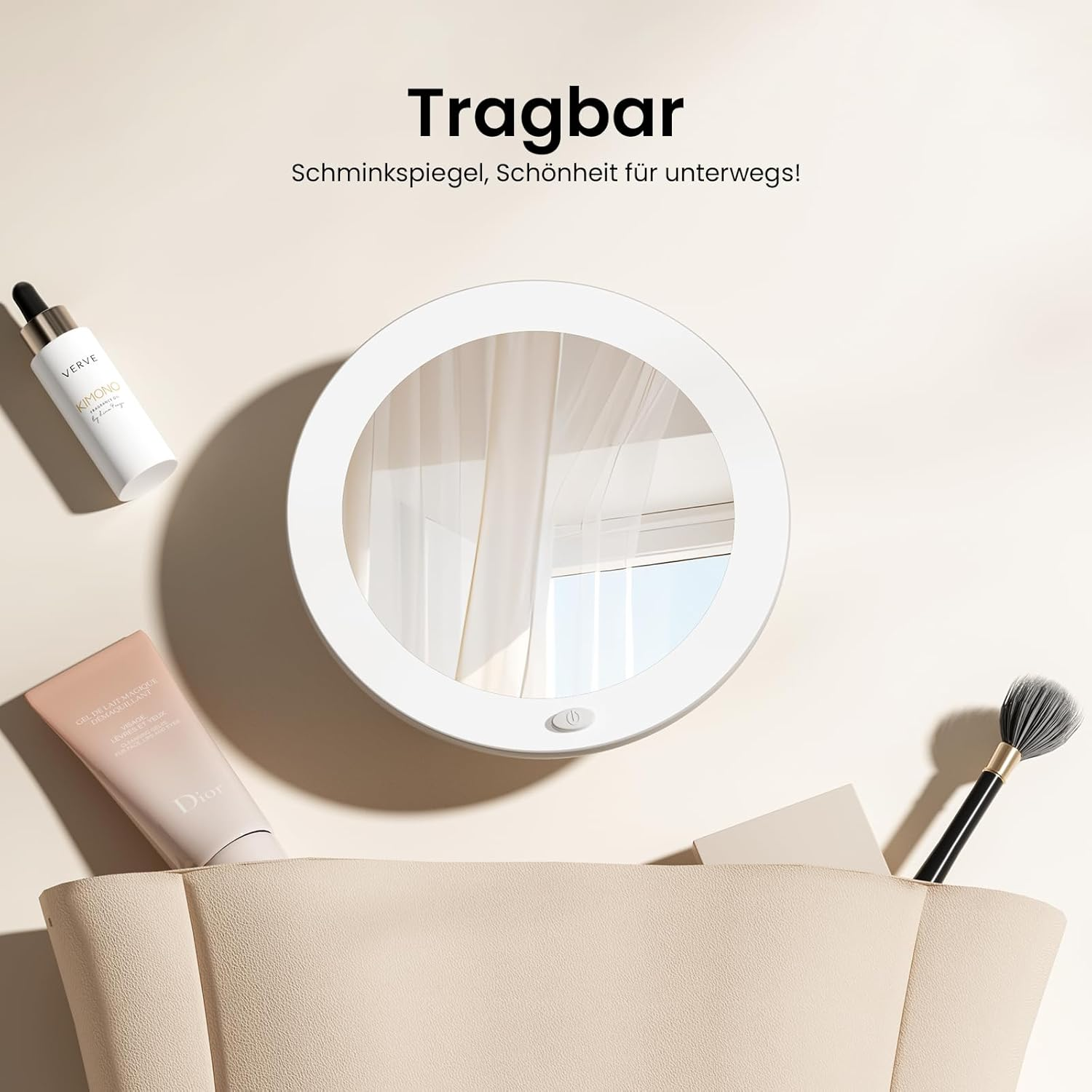 EMKE Cosmetic Mirror with Lighting with 5X Magnifying Mirror, White LED Makeup Mirror with Suction Cup, 165 Mm Diameter, Portable Wall Mirror, Battery Operated image number 1