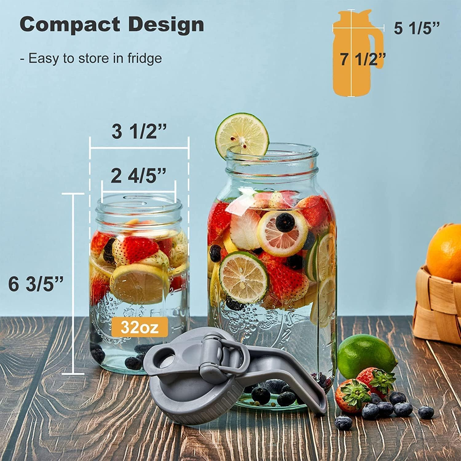 Cold Brew Coffee Maker Pitcher, 32 Oz Heavy Duty Wide Mouth Glass Mason Jar Pour Spout Lid with Stainless Steel Filter for Iced Coffee, Ice Lemonade, Fruit Drinks, Sun Tea (32Oz) image number 3