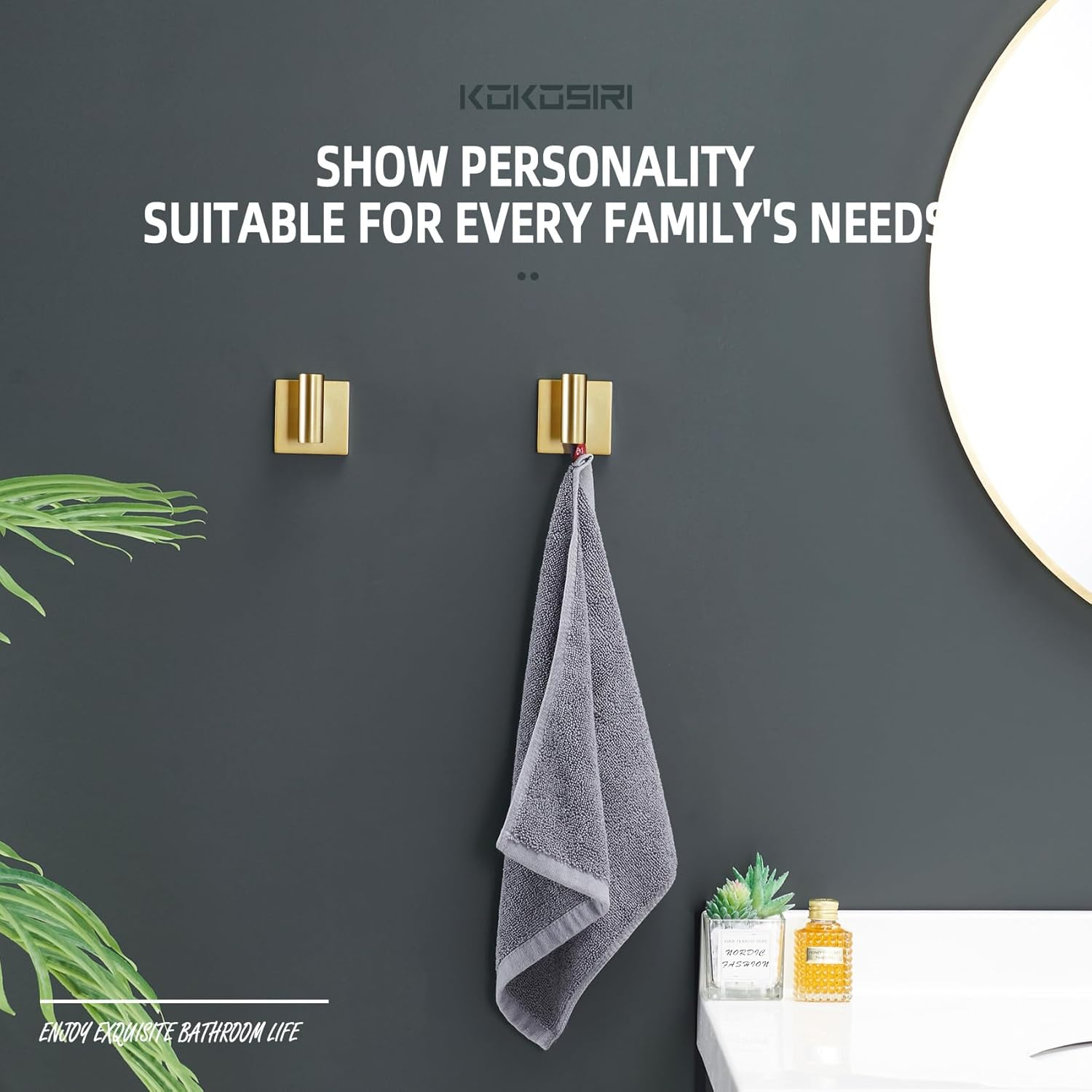 KOKOSIRI Robe Hooks Bathroom Towel Coat Hook for Bath Kitchen Wall 2 Pack Brushed Gold Stainless Steel B1013BG-P2