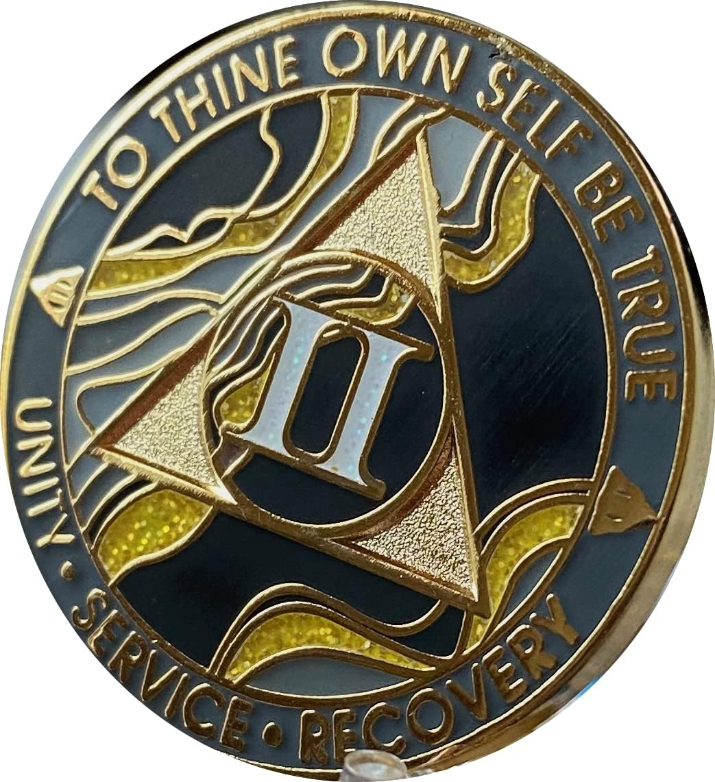 2 Year AA Medallion Elegant Black Marble Gold Glitter Gold Plated Chip image number 2