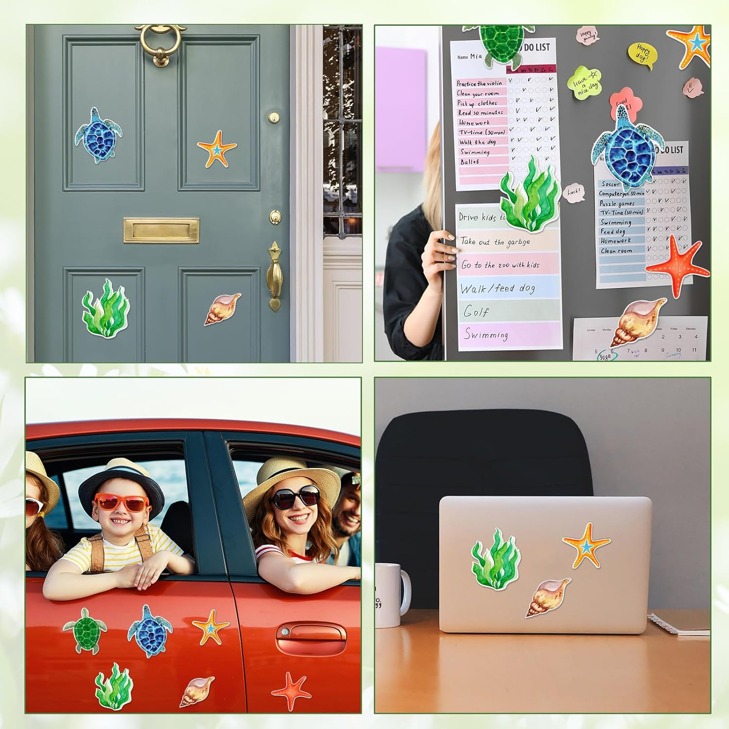 JSRQT 12Pcs Ocean Theme Magnet Screen Door Decorative, Sea Turtle Starfish Double Sided Magnetic Flexible Screen Door Protector, Screen Door Magnet Sticker Decals Protect for Door Window Kid Pet Bird image number 3