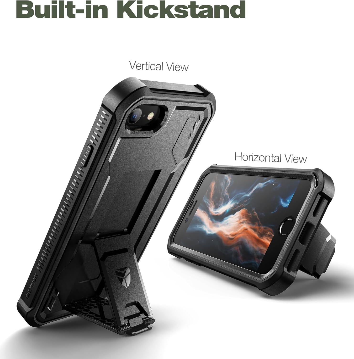 Dexnor for Apple Iphone 7/8/SE(2020/2022) Case, [Built in Screen Protector and Kickstand] Heavy Duty Military Grade Protection Shockproof Protective Cover for Apple Iphone 7/8/Se(2020/2022)-Black - Green image number 6