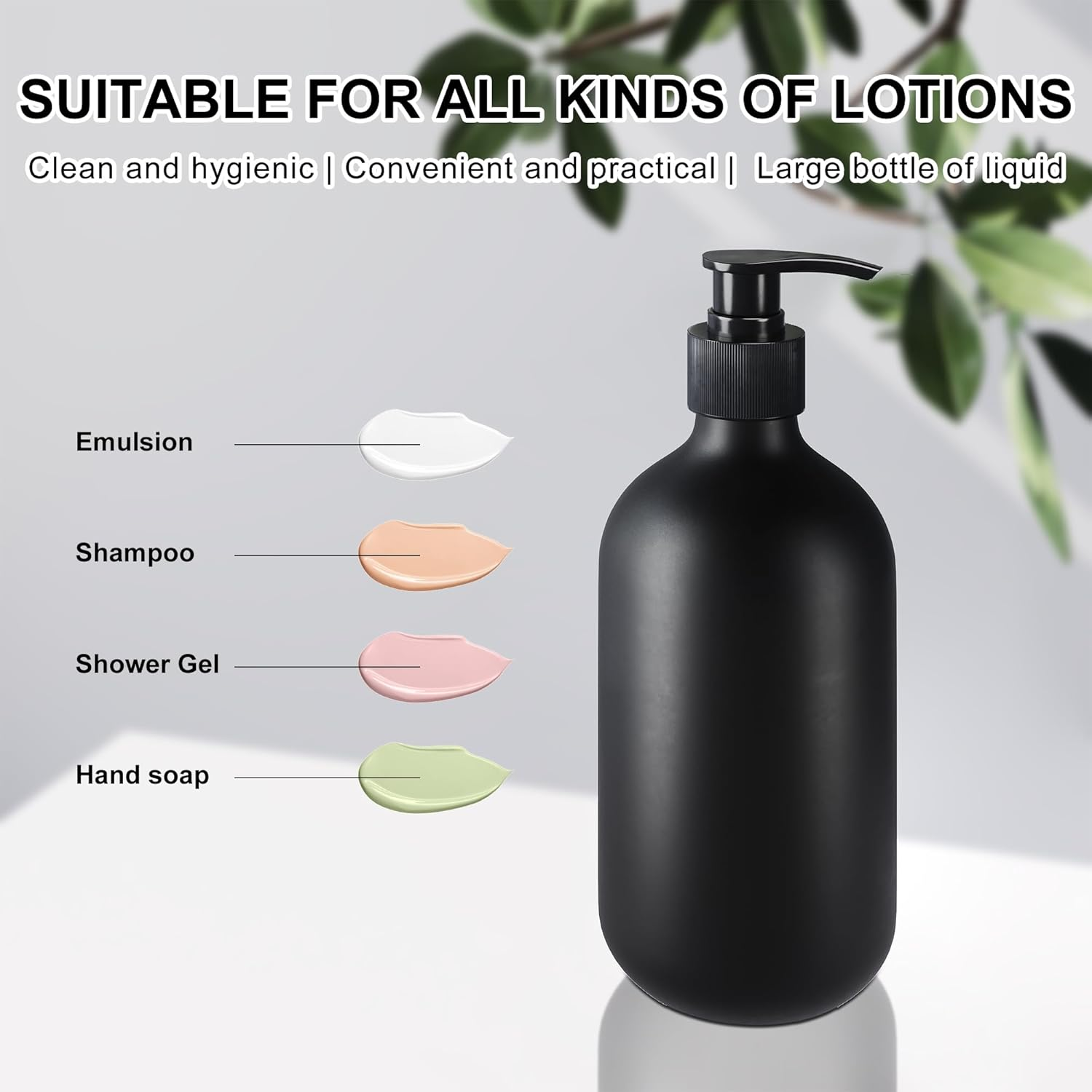 2Pcs Black Soap Dispenser, 16Oz Plastic Dish & Hand Soap Dispenser for Kitchen, Empty Liquid & Lotion Dispenser Set for Bathroom Accessories - Black Pump image number 2