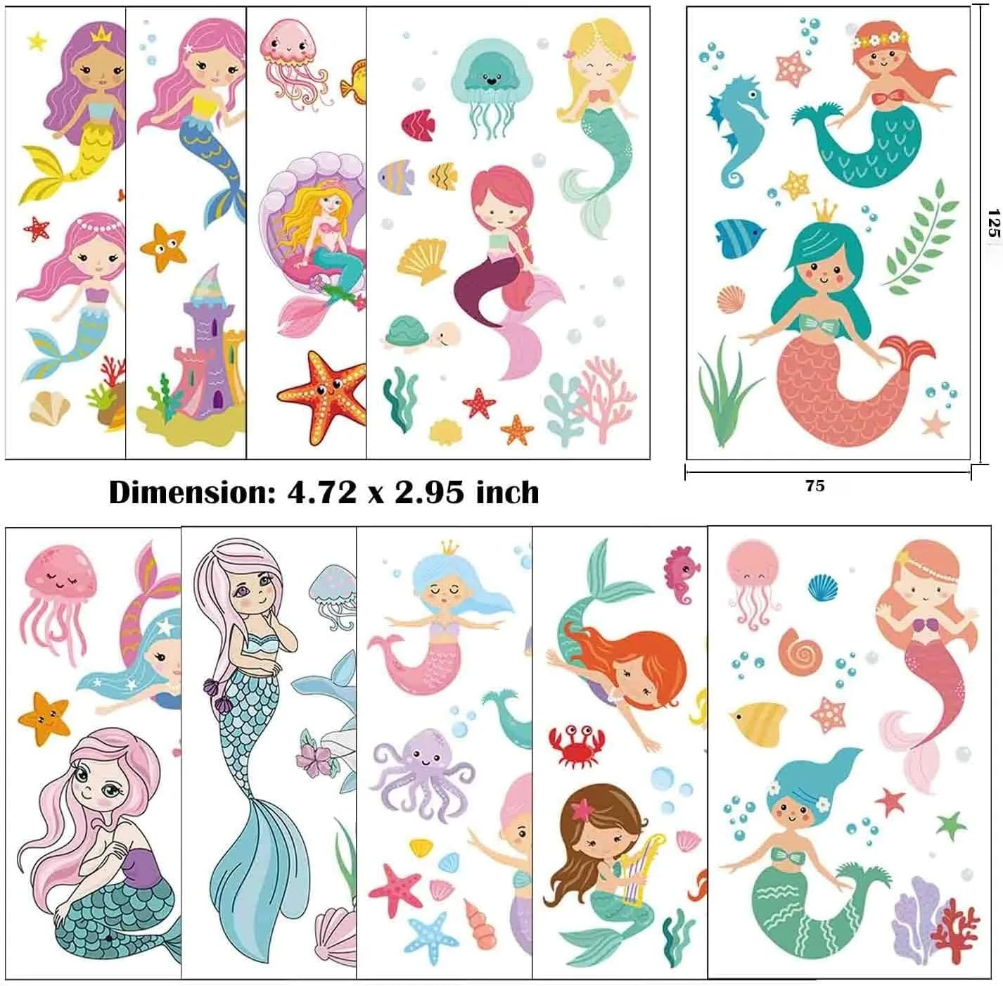 Kivano Mermaid Temporary Tattoos(80 Designs) - Mermaid Assorted Temporary Tattoos for Kids Children Girls Birthday Party Favors Supplies Party Accessories image number 4