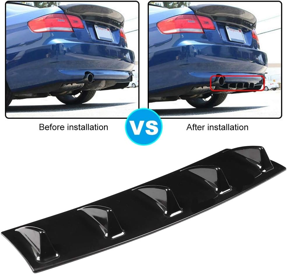 Akozon Universal Rear Bumper Lip Diffuser Car Rear Bumper Chassis Black Spoiler Shark Fin Spoiler Wing Lip Diffuser(M)