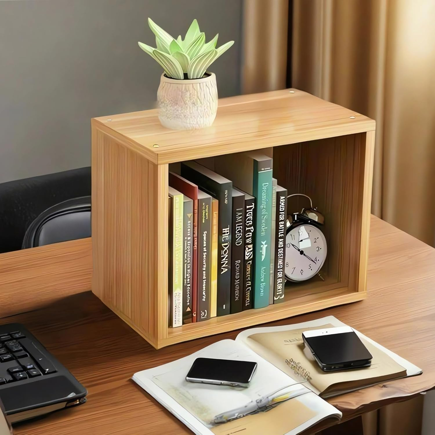 Desktop Storage Cube, Open Bookshelf Display Unit, Black Bookcase AC23-1 (A Black)