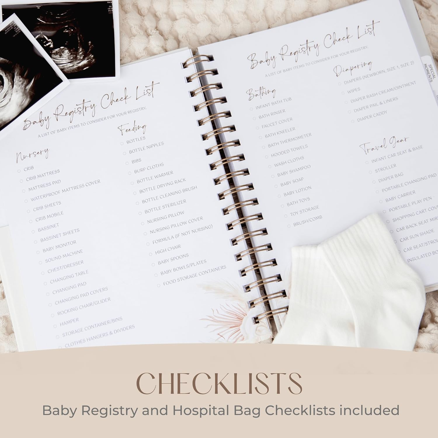 Keepsake Pregnancy Journal W/200+ Pages | Boho Themed Pregnancy Planner, Scrapbook and Memory Book | Baby Journal | Birth Planner | 8 Tab Dividers | Brown Twin Spirals | Two Inner Pockets | Ideal Gift image number 1