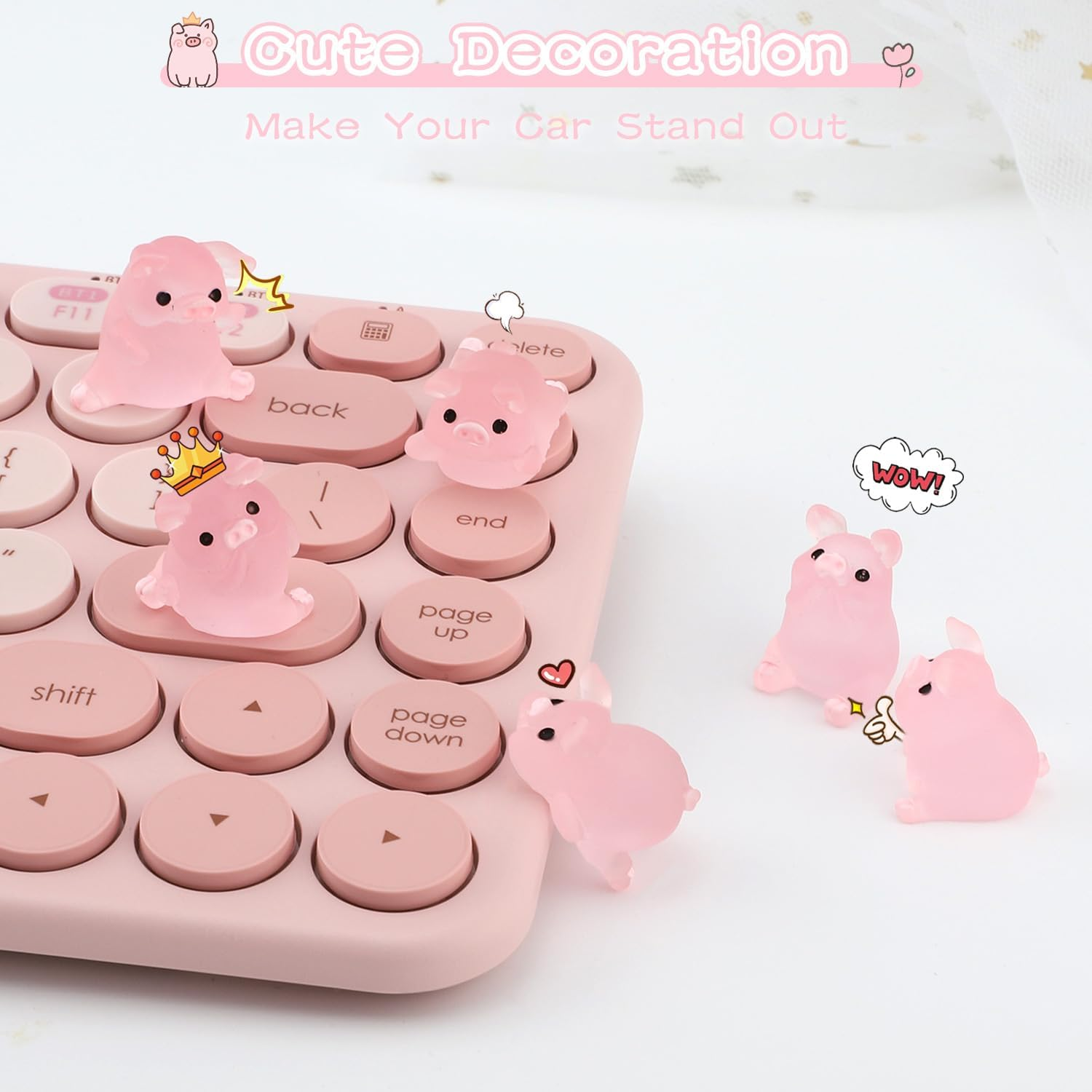 CARFIB Car Dashboard Decoration Pink Piggy Cute Girly Car Interior Rearview Mirror Accessories Office Home Desktop Funny Gifts for Women 2 Sets image number 1