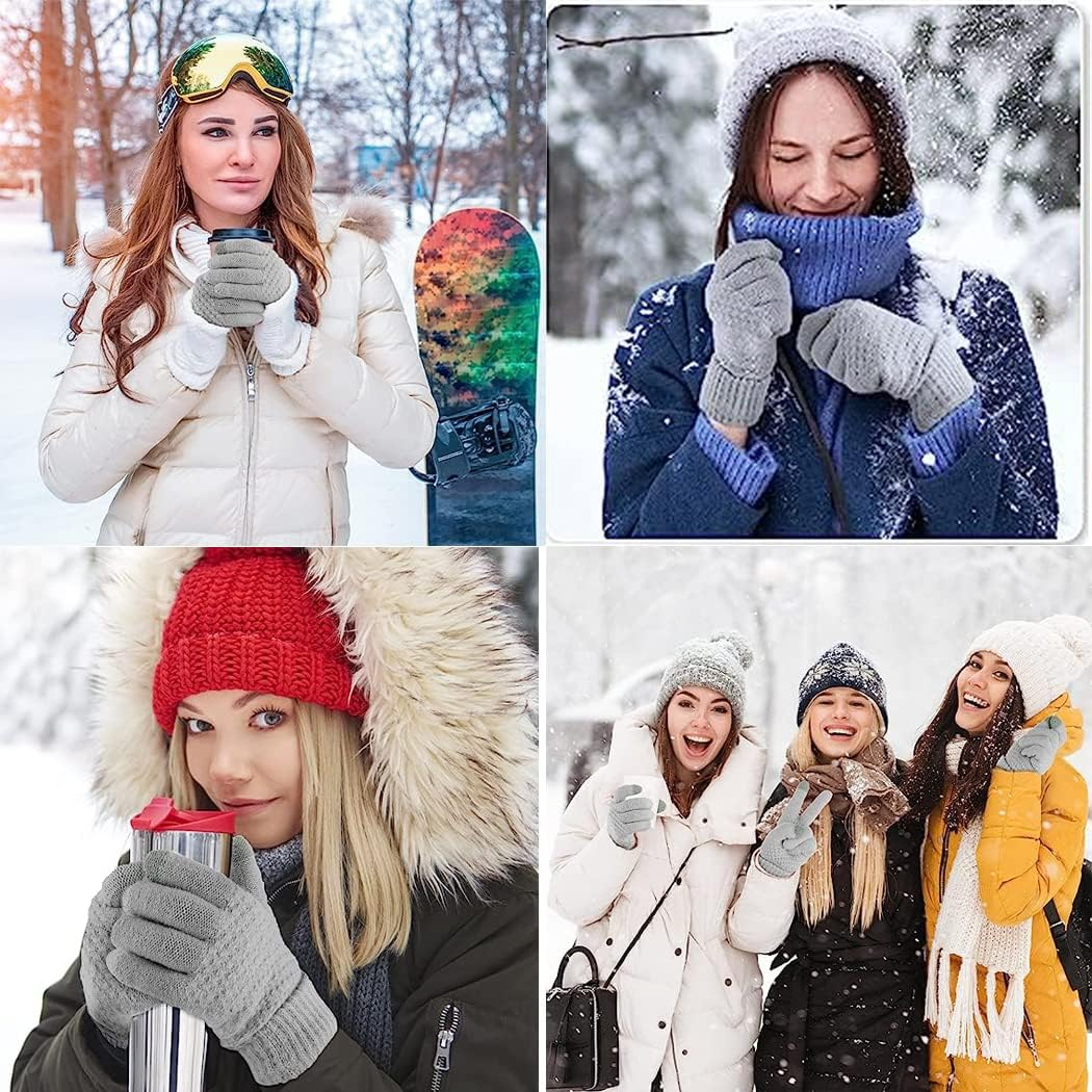 Idopick 2 Pairs Winter Warm with Touchscreen Fingers, Thermal Knit Soft Fleece Lined Glove Elastic Cuff Glove for Women Men Texting Gloves image number 2