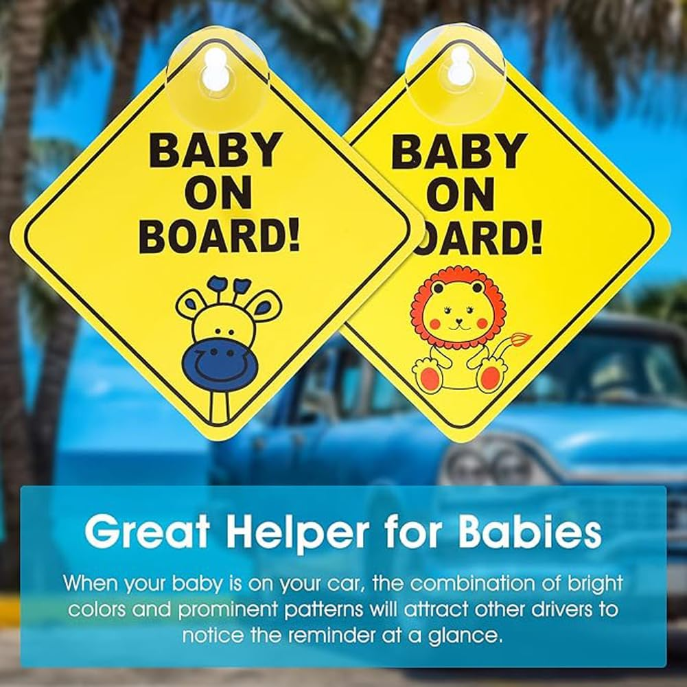 2Pcs Baby on Board Sign, Baby on Board Warning Signs with Suction Cups Baby Car Decal for Car Truck Van Window Bumper image number 3