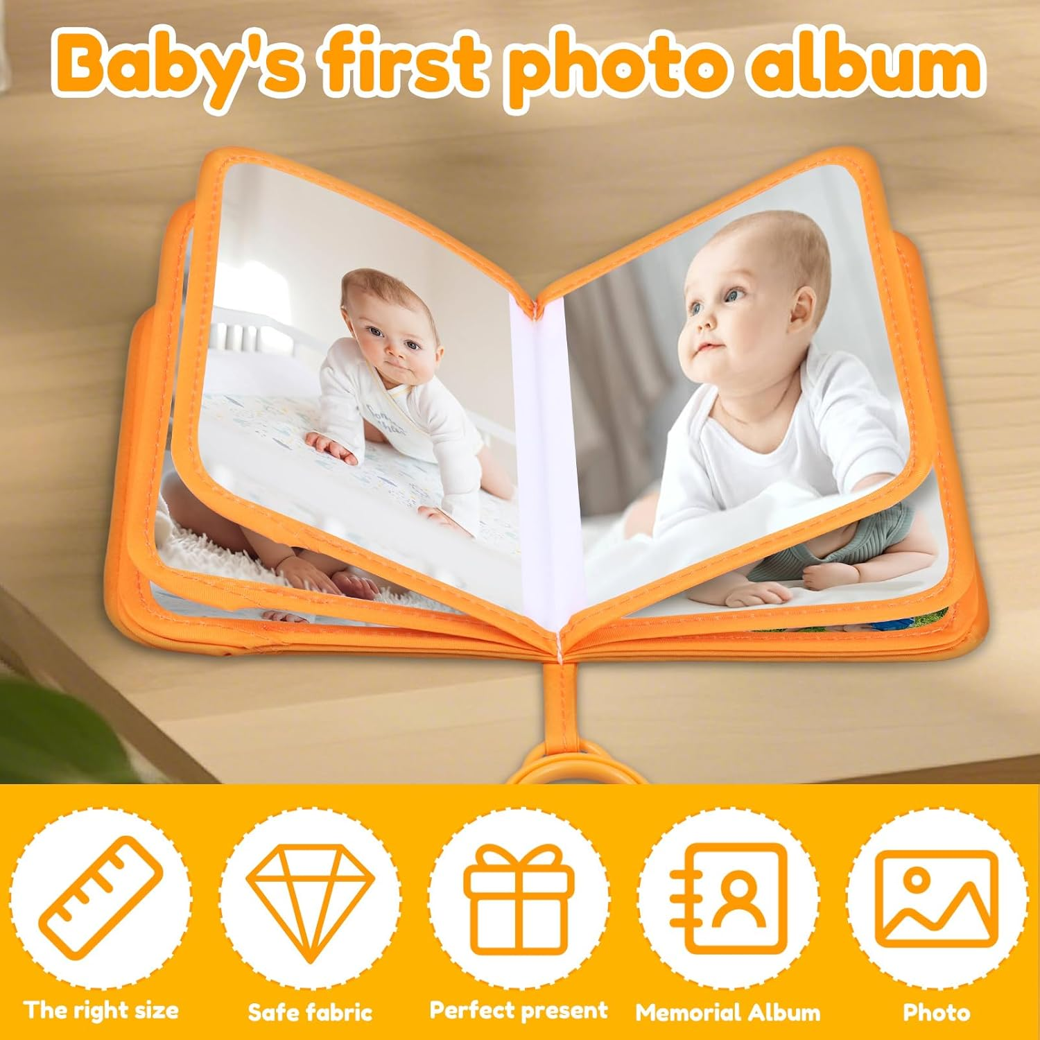 Baby Memory Album Book with Mirror, Safe Soft Cloth Baby Photo Album, Newborns First Family Memory Book Holds 17 Pictures for Kids Newborn Toddlers (A) image number 6