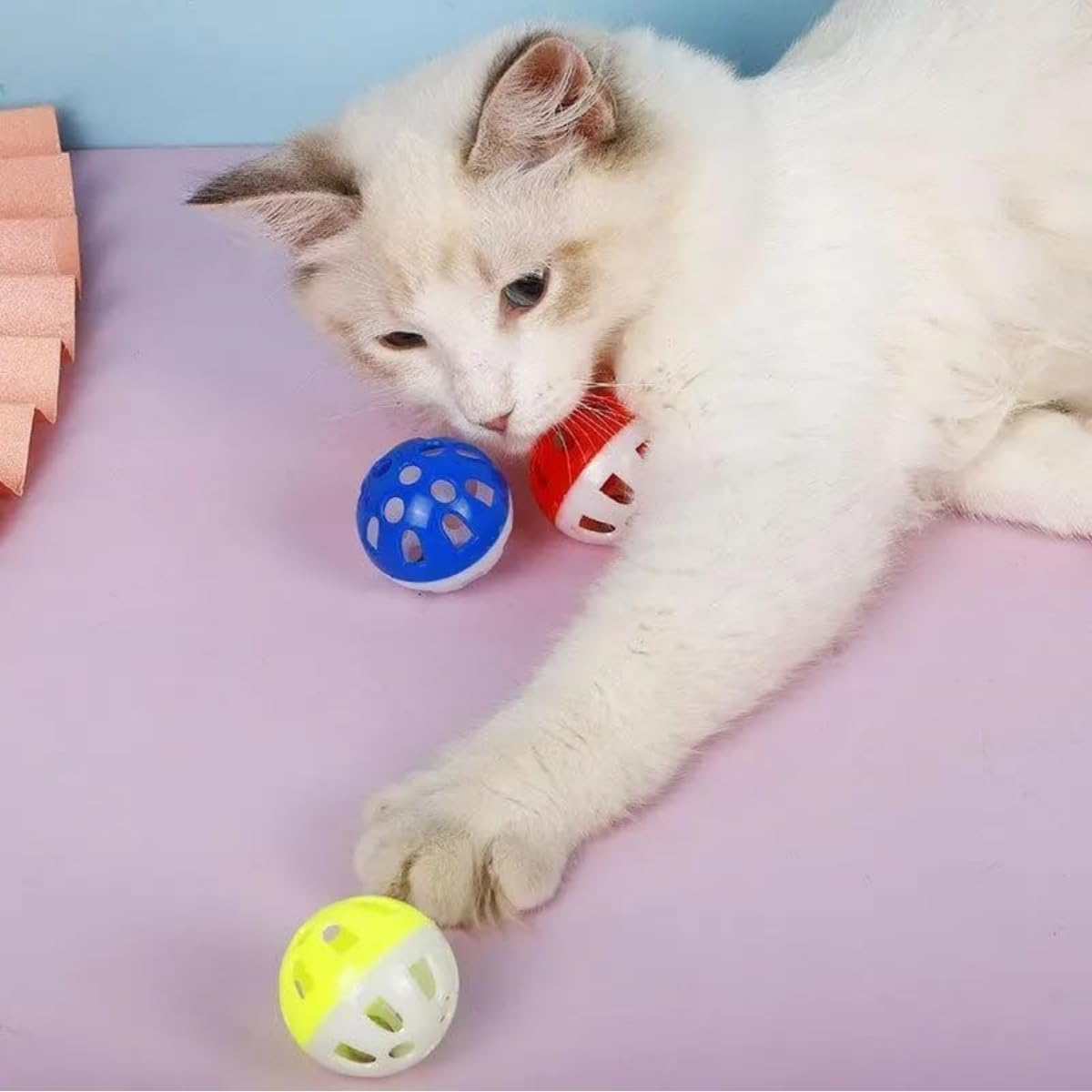12PCS Cat Toy Ball with Bell,Plastic Kitten Chase Toys Jingle Bell Ball for Cat Indoor Training,Rattle Ball Toys Random Color image number 3