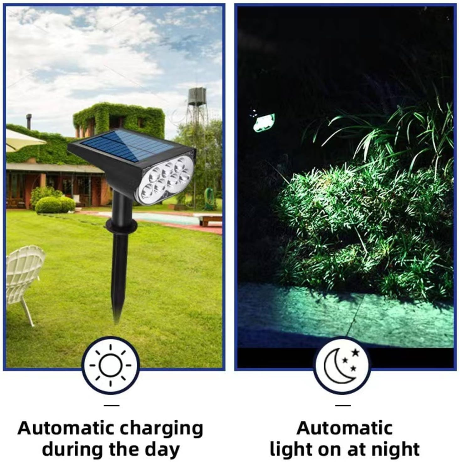 Solar Spot Lights Outdoor, 2 Pack Warm White Landscape Spotlights Dusk to Dawn 3 Modes 3 Brightness Adjustable, IP65 Waterproof Solar Lights for Lawn Tree Patio Driveway Path