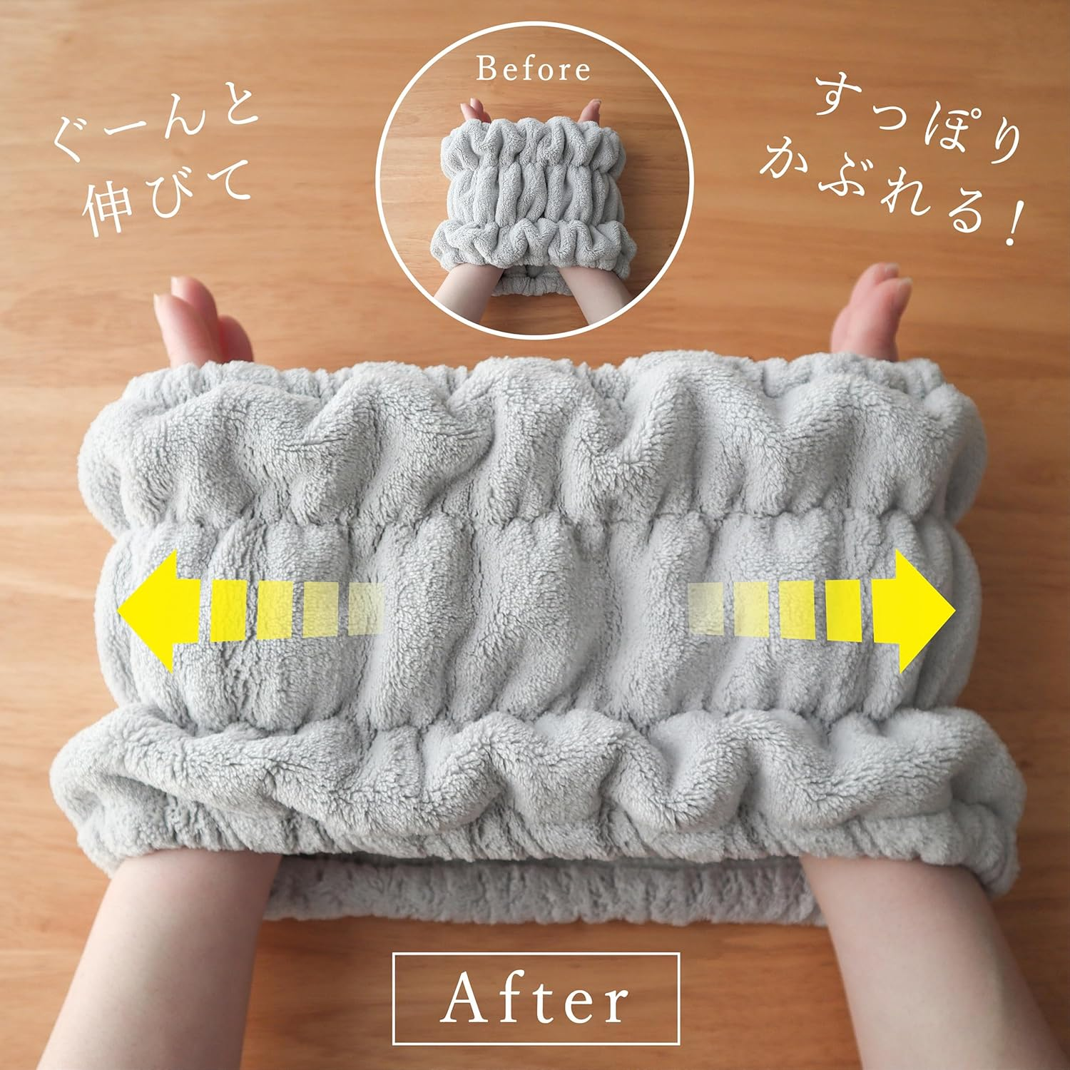 Towa Sangyo Hair Dry Towel, Hair Turban, Kufu 2-Piece Set, Hair Band, Gray, Face Washing, Quick Drying, Water Absorbent, Wide, Microfiber, Bath, Pool, Fluffy, Hair Dry Cap, Hair Cap, Women'S, Men'S, image number 4