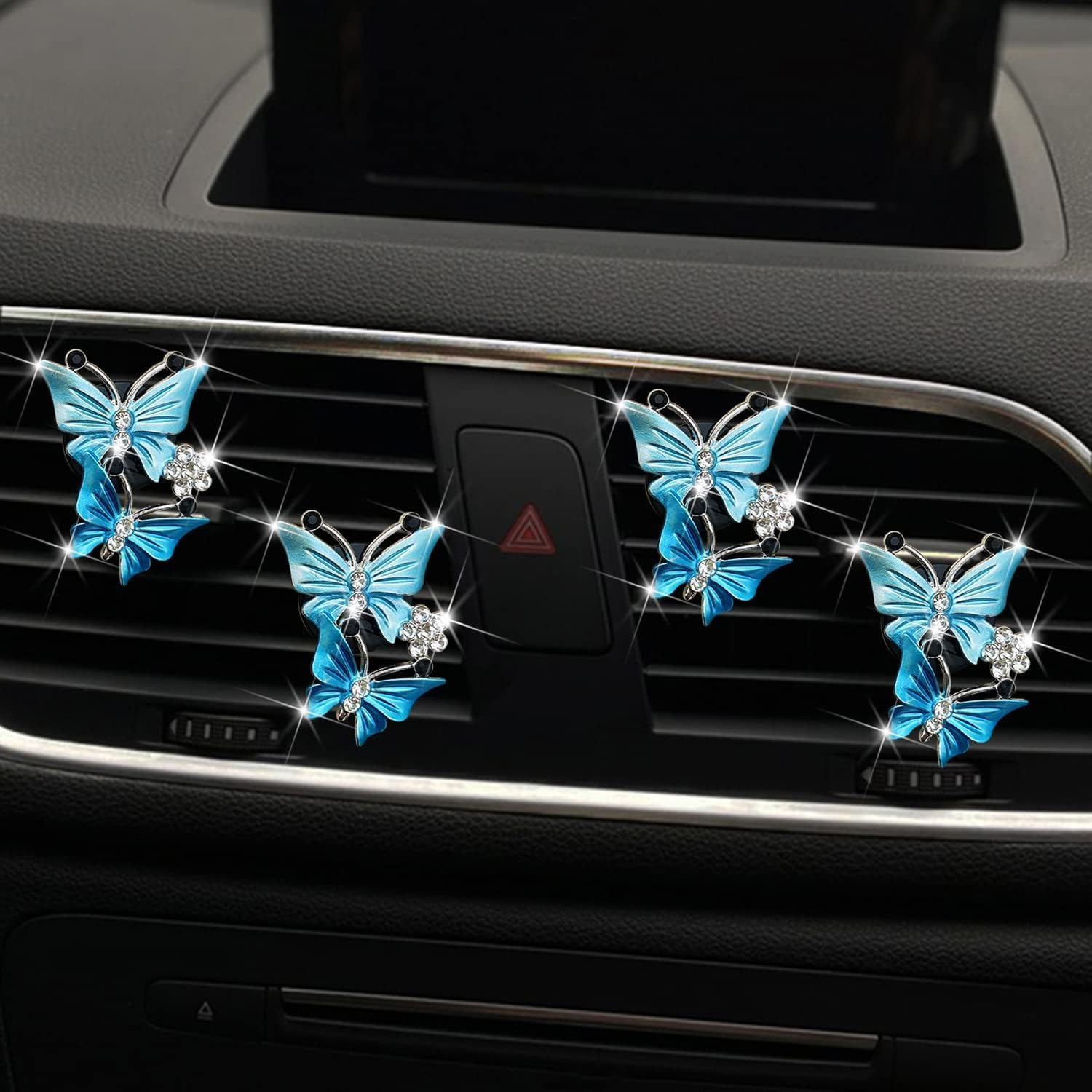 4Pcs Blue Car Air Fresheners, Dual Butterfly Diamond Rhinestone Vent Clips, Sparkly Car Decoration, Interior Decor Bling Accessories image number 1