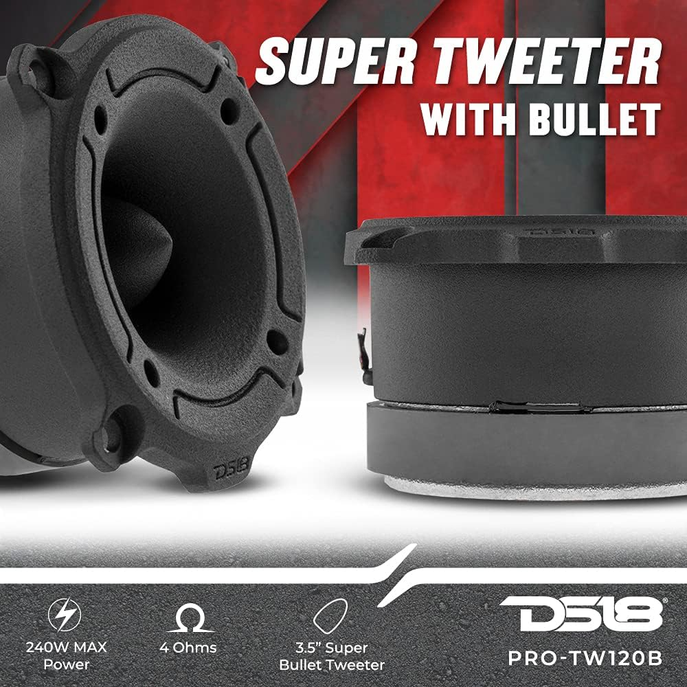 DS18 PRO-TW120B Super Tweeter in Black - 1", Aluminum Frame and Diaphragm, 300W Max, 200W RMS, 4 Ohms, Built in Crossover - PRO Tweeters Are the Best in the Pro Audio and Voceteo Market (Pair)