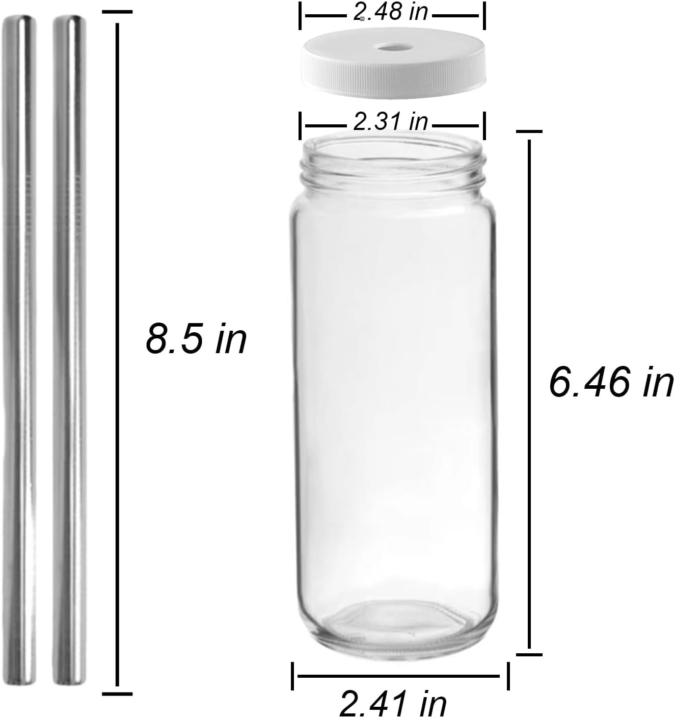 8 Pcs Glass Juice Bottles,16 Oz Glass Bottles with Caps,Reusable Jar Clear Glass Water Bottle with Plastic Airtight Lids for Fridge Glasses for Juice, Cold Brew Bottles, Smoothie Jars image number 1