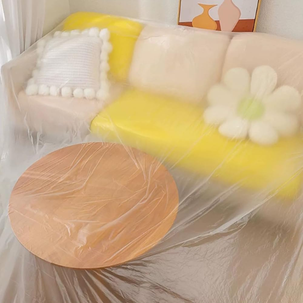 8 Pack 3 X 4 M Extra Large Plastic Drop Cloths for Painting, Plastic Tarp Sheeting for Painting Furniture Floor Protector, Furniture Protection Dust, Paint Covering for Floor image number 3