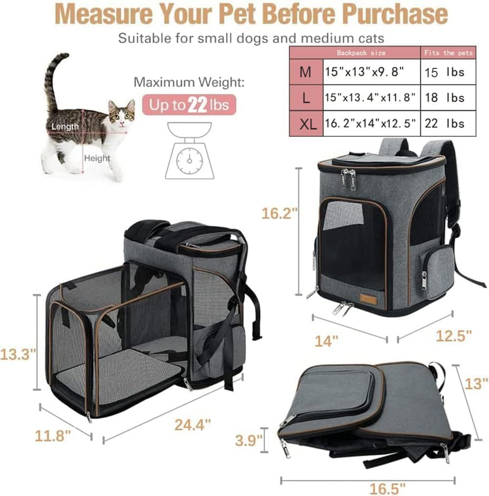 Lekesky Cat Backpack Expandable Dog Carrier Backpack Airline Approved Pet Backpack Carrier for Cats, Small Dogs, Puppies under 22 Lbs, Grey image number 5