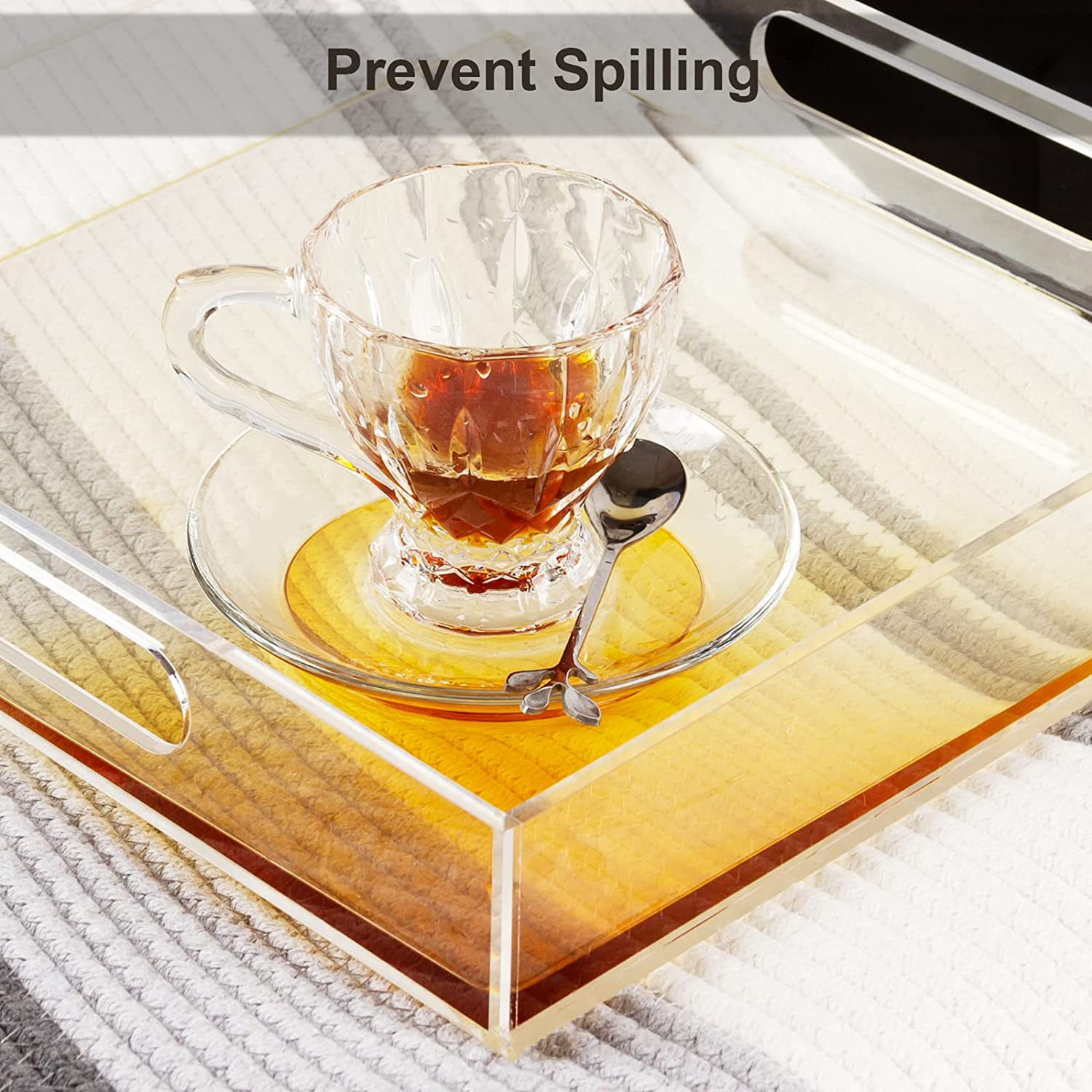 Boxalls Acrylic Serving Tray 12X12 Inch, Clear Rectangular Tray with Handle, Decorative Ottoman Tray Organizer for Appetizer, Breakfast, Coffee Table, Countertop, Bathroom